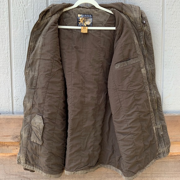 IVFZ heavy quilted distressed khaki canvas army utility jacket full zip coat - Picture 11 of 12